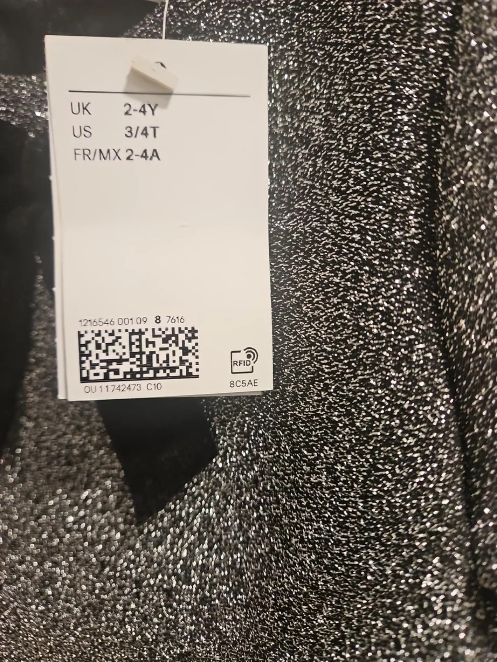 NWT H&M Girls Metallic Silver Black Bow Party Dress 3/4T